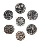 Eurofusioni Viking coins silver plated. Original gift gadget idea for fans, Cosplay, Fantasy. Set 7 replica coinage treasure of the Vikings