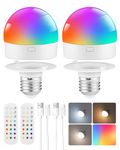 GOEBLESON 2 Pack Rechargeable RGB Light Bulbs, Battery Operated Light Bulbs with Remote, 3 Colour Temperatures, 12 RGB Colours, for Stairway, Entryway, Corridor, Bedroom, Living Room ZR08YBKP205