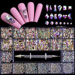 Nail Rhinestones Kit, Nail Art Decorations Flat AB Rhinestones Kit DIY Crafts Gemstones for Nail, Shoes, Clothes, Jewels (600 Iridescent diamonds + 2500 flat rhinestones)