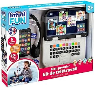 Infini Fun - Mon Premier kit de télétravail - Téléphone, Ordinateur et Casque pour Faire des visioconférences comme Les Grands ! Jeux d'imitation Multi-apprentissages pour Enfant dès 2 Ans