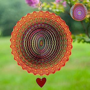 Wind Spinner Mandala Thangka 12 inches – 3D Stainless Steel – Laser Cut Metal Art Geometric Pattern - Hanging Wind Spinner, Kinetic Yard Art Decorations - Indoor/Outdoor Decor