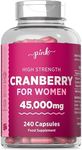 Cranberry Capsules 45,000mg for Urinary Infections | 240 High Strength Capsules | with Vitamin C | by Pink