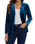 MINTLIMIT Women's Suits & Blazers Velvet Notched Lapel Long Sleeve Button Front Suit Jacket Fully Lined Blazer with Pockets Outerwear,M,Blue