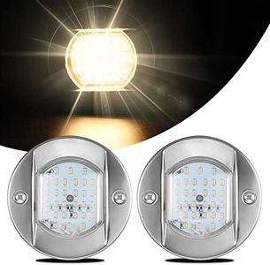 HUSUKU LED Marine Courtesy Lights 4in, SOOP3 P0-2 1800LM 30LED SUS316 Round IP65 Waterproof Boat Transom Interior Lights, Surface Mount for Yacht/Cockpit/Console/Deck/Ceiling/Spotlight (2x Warm White)