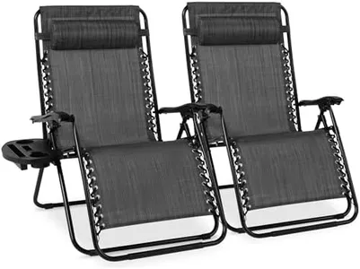 Best Choice Products Set of 2 Extra Wide Adjustable Steel Mesh Zero Gravity Lounge Chair Recliners w/Pillows and Cup Holder Trays - Gray