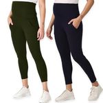 The Mom Store Maternity Leggings | Comfort Stretch Pregnancy Leggings for Women | Over The Belly Design | Maternity Wear for Pregnant Women(Olive-Navy, S)