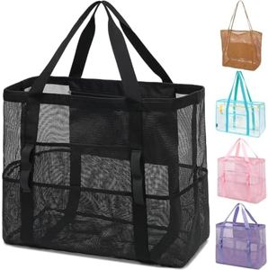 Fammart Mesh Beach Bag, Extra Large Beach Tote with Zipper Pocket Pool Bag for Cruise/Swim/Vacation Essentials