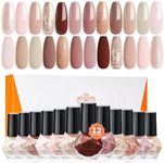 Modelones Nail Polish Set 12 Colors Nude Brown Fall Nail Polish Set Champagne Gold Glitter Nail Polish Neutral Nude Pink Shimmer Fall Winter Brown Nail Gifts for Women Girl DIY Salon Home Manicure