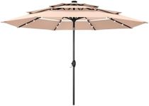 PHI VILLA 10ft Patio Umbrella with Solar Lights, Outdoor 3 Tier Vented Large Market Table Umbrella with 8 Sturdy Ribs and 1.5" Umbrellla Pole for Lawn Poolside Garden Terrace, Beige