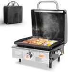 Hisencn Portable Flat Top Grill for Outdoor, Tabletop, Countertop, Kitchen, Tailgating, RV - Nonstick Camping Griddle 285 sq. in. 15000 BTUs Griddle for Gas Grill, 17 Inch with Hood, with Carry Bag