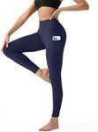 High Waisted Leggings for Women with Pockets - Tummy Control Yoga Pants for Workout Running Athletic No See Through Navy Blue