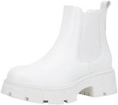 Jeossy Women's 9620 Chelsea Ankle Boots | Fashion Lug Sole Platform Elastic Slip-on Booties, Chelsea Lug Sole-9620-all White, 8.5