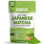HANDPICK, Japanese Matcha Green Tea Powder (100g, 100 Servings) | Culinary Grade Powder | Authentic Premium Second Flush Harvest | Resealable Ziplock Pouch (Packing May Vary)