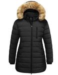 Wantdo Women's Plus Size Windproof Parka Coat Quilted Winter Puffer Jackets Warm Long Coat with Hood Black 3X