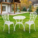 Withniture Bistro Set 3 Piece Outdoor Cast Aluminum Patio Bistro Table and Chairs Set of 2,All Weather Bistro Sets Outdoor Patio Furniture with Umbrella Hole for Front Porch Set,Garden,Balcony(White)