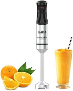 INALSA Hand Blender 1500Watts|Silent DC Copper Motor|Variable Speed with Stepless Technology|4 Attachments|Anti-Splash Technology| Detachable Stainless Steel Stem-Robot INOX 1500 Nero