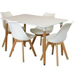 Charles Jacobs White Rectangular Dinner Table Set with 4 Dining Chairs - White