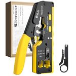 Proster Pass Through RJ45 Crimp Tool - CAT7 Ethernet Crimping Tool for 8P RJ45 CAT5 CAT6 CAT7 Network Cable & 6P RJ11 RJ12 Telephone Line Connector RJ45 Pass Through Crimper with Stripper