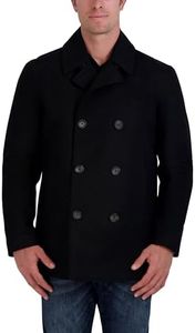 Nautica Men's Melton Double-Breasted Peacoat,Black,Large