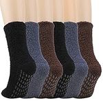 QKURT 6 Pairs Fluffy Socks, Winter Slipper Socks Fuzzy Bed Socks Cosy Sleep Socks Supper Warm House Socks for Men Boys