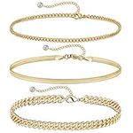 DEARMAY Gold Ankle Bracelets for Women, 14K Gold Anklets for Women Waterproof Cuban Link Anklets Set Layered Anklet Bracelets for Women Anklet for Women Gold Jewelry Gift, 8 5 inch, Brass, Cubic Zirconia