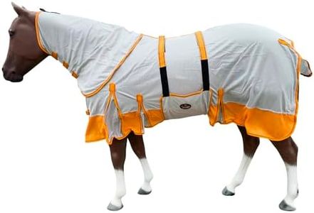 HILASON 72" Inches Horse Fly Sheet with Neck UV Protect Mesh Bug Mosquito Summer White/Orange | Horse Fly Sheet | Horse Western Fly Sheet | Fly Sheets for Horses | Mosquitoes Protection for Horses