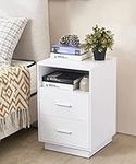 OBERICOL Night Stand, 2 Drawers End Table with Shelf, Cute Side Table for Bedroom,Living Room (White)