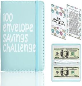 100 Envelope Savings Challenge Book, Money Saving Binder with Cash Envelopes for Budgeting, Easy Fun Way to Save $5,050 or $10,000, A6 Savings Book for Family Friends Birthday Gift (Blue)