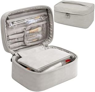 Makeup Bag 2Pcs Waterproof Cosmetic Bag Leather Makeup Travel Bag Portable Makeup Pouch Organizer Multifunctional Makeup Brush Bag for Women, Gray