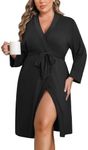 Ekouaer Women Plus Size Robe Knee Length Lightweight Bathrobe Short Kimono Robes with Pockets Maternity Robe Black 4X