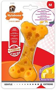Nylabone Extreme Tough Dog Chew Toy Cheese Bone, Durable, Cleans Teeth, Cheese Flavour, Medium, for Dogs Up to 16 kg