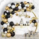 Black and Gold Balloons Garland Arch Kit: 137pcs Black White and Gold Balloons Arch Kit with Metallic Gold Confetti Star Balloons for Birthday Graduation Retirement Farewell New Year Party Decorations