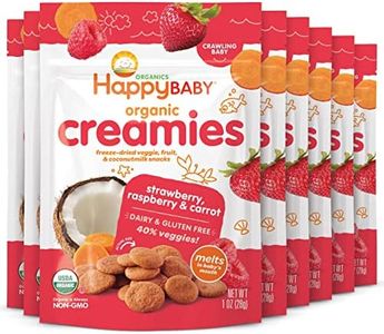 Happy Creamies Family Baby Organic Creamies Freeze-Dried Veggie & Fruit Snacks with Coconut Milk Strawberry Raspberry & Carrot, 1 Ounce (Pack of 8)