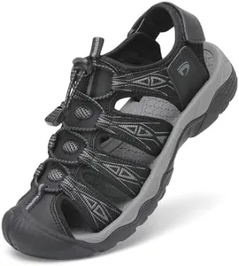 Dannto Women's Sport Hiking Sandals Closed Toe Outdoor Athletic Walking Sandal Lightweight Summer Water Shoes Black Gray Size 9