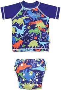 babygoal Baby Boy Swimsuit 2-Piece for 12-36 Months Toddlers, Bathing Suit Swim Diaper with Match Top Short Sleeves for Swim Lessons and Beach-Dinosaur,CJYT42L-B