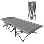 Outsunny Camping Cot for Adults with Padded Cushion, 31.5" Wide Folding Bed with Carry Bag and Non-Slip Feet for Outdoor Travel Home Office, Max Load 440 lbs, Grey