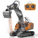SJYN Remote Control Excavator for Kids, RC Excavator with Metal Shovel and 680° Rotation, Hydraulic Excavator with Lights and Sound Effects, Toy for Boys Age 4-12 Years Birthday