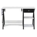 Sewing Online Large Sewing Table, White Top with Black Legs - Sewing Machine Table with Adjustable Platform, Drop Leaf Extension, Storage Shelves, & Drawer | Quilting Table/Computer Desk - 13333