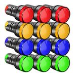 Gebildet 12pcs 22mm LED Power Indicator, LED Pilot Signal Light Panel Indicator AC/DC 12-24V 20mA, LED Flash Light (Red/Yellow/Blue/Green, Each Color 3pcs)