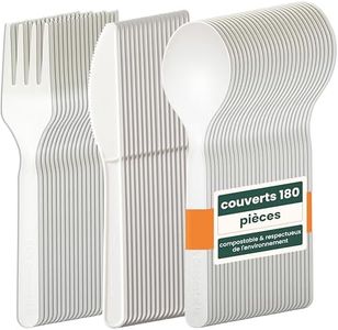 HAAGO Petit Set de Couverts Réutilisables 180pc (60x Couteaux, 60x Fourchettes, 60x Cuillères, Blanc, 15cm)- Idéal pour la restauration et les mariages - Heavy Duty Materials
