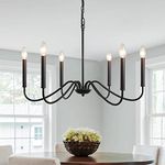 Black Farmhouse Chandelier, 6-Light Modern Chandelier for Dining Room Light Fixture Ceiling Hanging Rustic Candle Pendant Light for Living Room Kitchen Bedroom Entryway Island