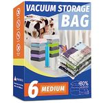 Vacuum Storage Bags, Space Saver Bags, Vacuum Sealer Bags for Comforters and Blankets, Compression Storage Bags for Clothes Storage, Hand Pump Included (6 Medium)