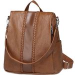 VASCHY Women Backpack, Fashion Anti Theft Ladies Backpack Purse Faux Leather Daypack 3 Ways to Carry Vintage School Rucksack Handbag Bag with Detachable Shoulder Strap for Travel Shopping (Brown)