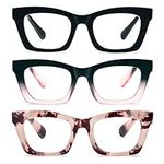 KoKoBin 3 Pack Oprah Style Reading Glasses for Women Blue Light Blocking, Cute Oversized Square Computer Readers Spring Hinge, 2.75