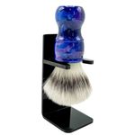 Parker Safety Razor THE BLUE STORM Deluxe Iridescent Blue Handle Synthetic Shaving Brush & Stand