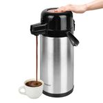 TOMAKEIT 3L(102 Oz) Airpot Beverage Dispenser Insulated Stainless Steel Large Coffee Thermal - Pump Action Airpot for Hot/Cold Water