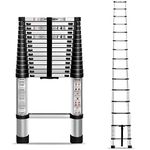 HOSTIC 14.5 FT Telescoping Ladder 330 lbs Capacity Heavy Duty Aluminum Extendable Ladder Collapsible Locking Mechanism for Attic Household Use Outdoor Work