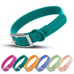 Wisedog Waterproof Dog Collar: Multiple Adjust 8.5” to 32.6”, Soft Rubber Coated Webbing, Easy to Clean, for Small Medium Large Dogs (S(Length:8.5"-12.5"; Width:0.8"), Emerald Green)