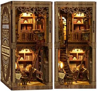 THRIVINGIVAN Book Nook Kit for Adult Miniature Model Build Dollhouse Kit 3D Wooden Puzzle with Sensor Led Light for Bookshelf Bookend Insert Decor Adults Teen Crafts(Classical Book Collection Room)