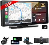 Portable Wireless Carplay Screen with 4K Dash Camera,1080P Backup Camera,Android Auto Car Audio Receiver,Airplay,Mirror Link,GPS Navigation EZoneTronics
